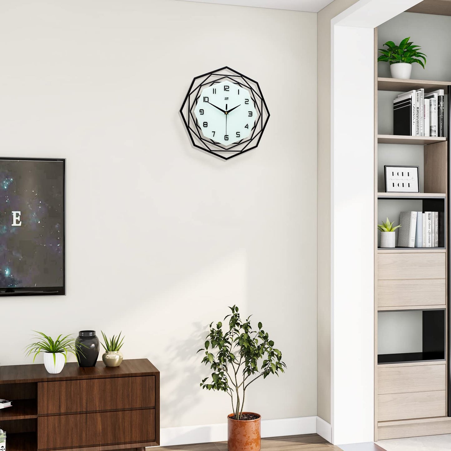 JUJUDA Large Wall Clock for Living Room Decor Modern Big Wall Clock for Kitchen Bedroom Home Decoration Extra Giant Black Clock Battery Operated for Dining Room Bathroom Office Decorative 15 Inch