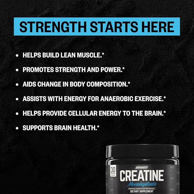 ONNIT Creatine Monohydrate Powder – 5g Premium Creatine for Muscle Strength, Power & Lean Mass, Supports Brain Health & Cellular Energy, Unflavored, 30 Servings, 5.29 oz (3-Pack)