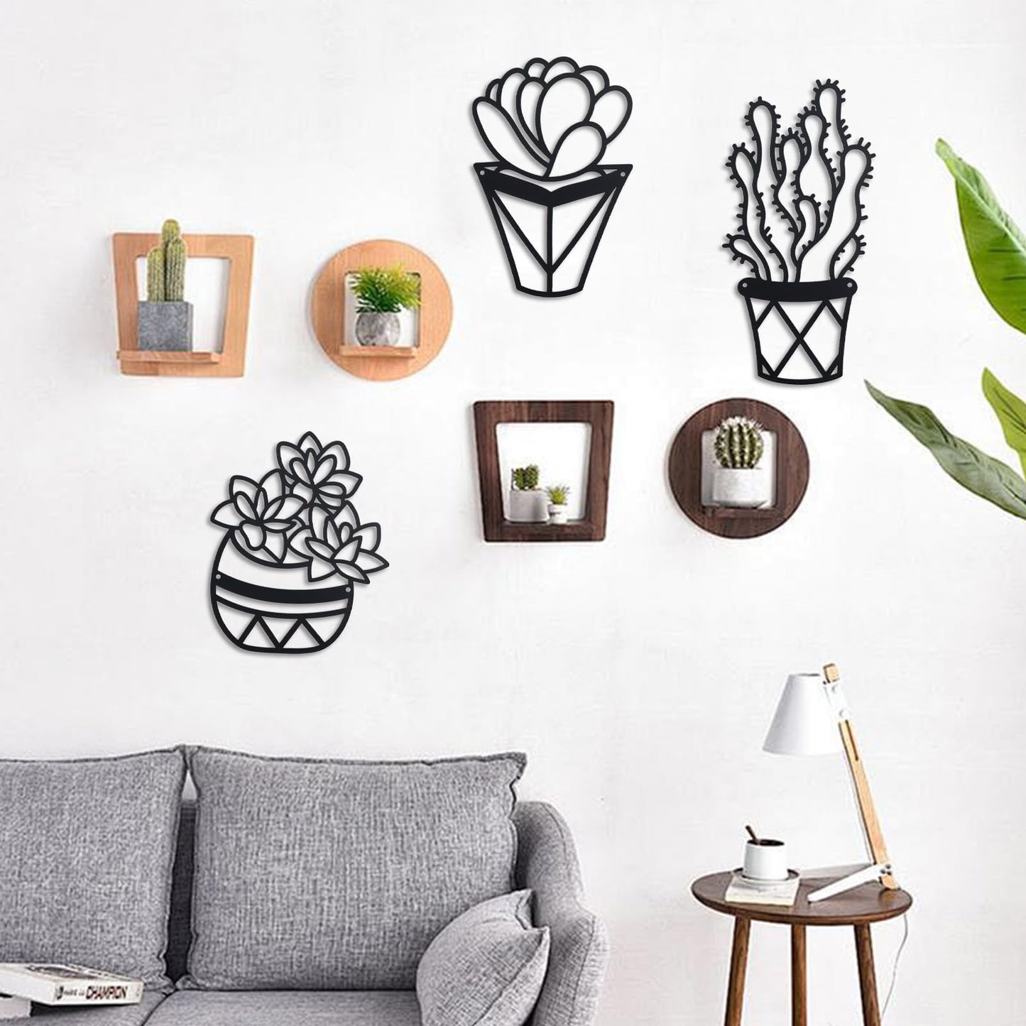OYEFLY Cactus Metal Wall Art,Modern Metal Wall Decors Plant (3 Pcs)