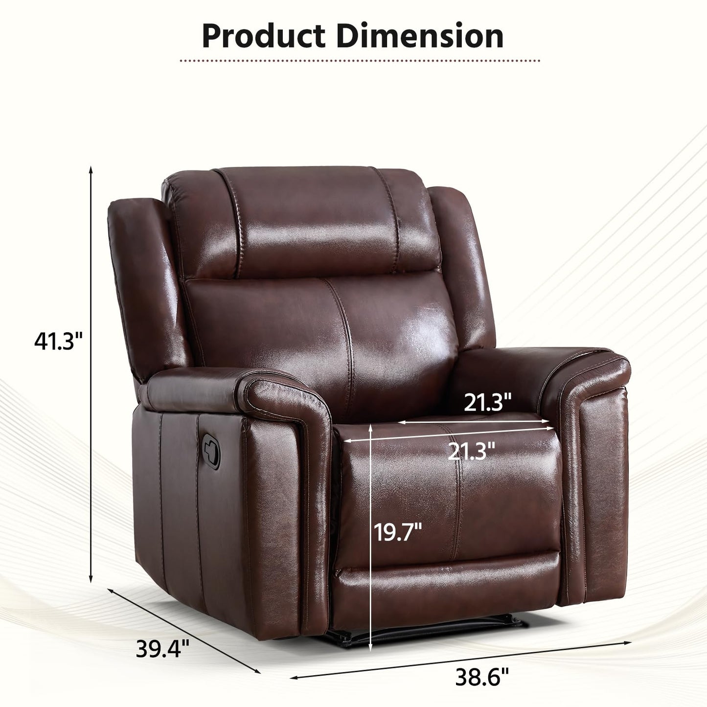 ANJ Premium Genuine Leather Manual Recliner Chair for Adults, Overstuffed Recliners with Padded Backrest, Single Heavy Duty Reclining Sofa for Living Room Bedroom, Rust Brown