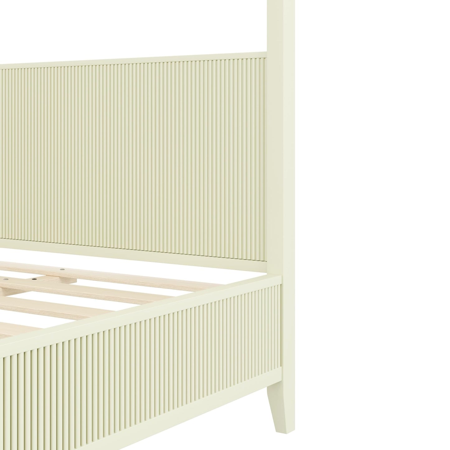 Merax Modern Luxury Queen Size Wooden Canopy Bed Frame with Headboard, Slats Support, Wood 4 Poster Bed Frame, No Box Spring Needed, Contemporary Bedroom Furniture, Beige