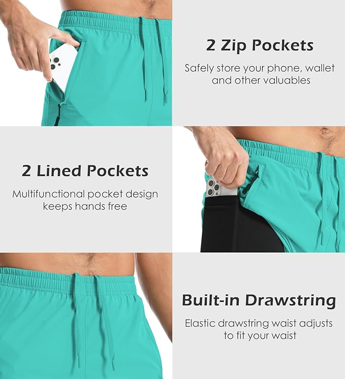 Aolesy Men's Gym Shorts Linerless & Liner - 5" Quick Dry Workout Running Shorts with Zip Pockets Sports Athletic Shorts