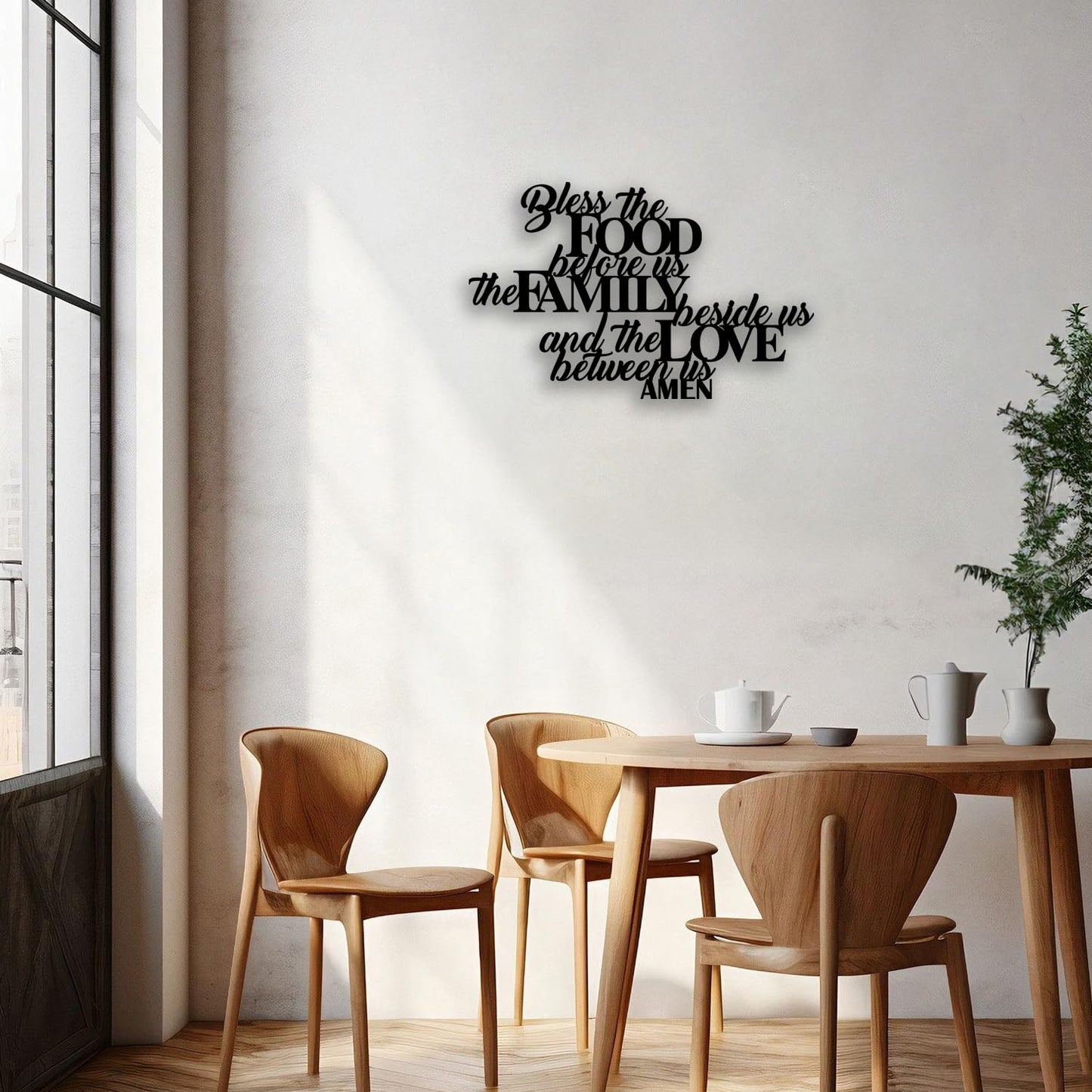 Bless the Food Metal Wall Decor - Scripture Room Decor Bible Quotes Wall Art Christian Home Decor for Living Room, Dining Room, Kitchen (Black)