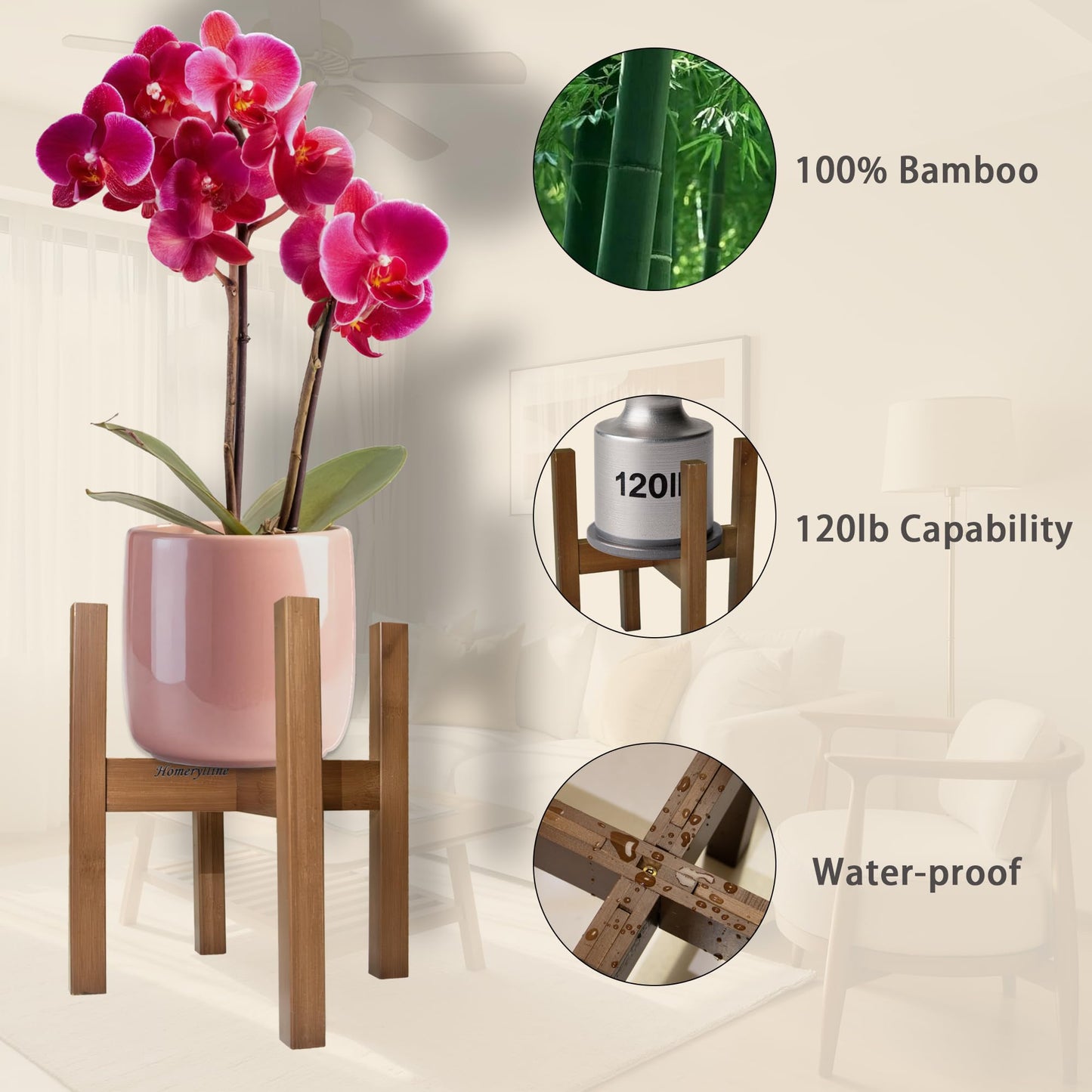 homerylline Adjustable plant Stand, bamboo plant Stand, sturdy plant support, suitable for 8, 9, 10, 11, 12-inch flowerpots, Flower Stand for Living Room Balcony Garden Patio