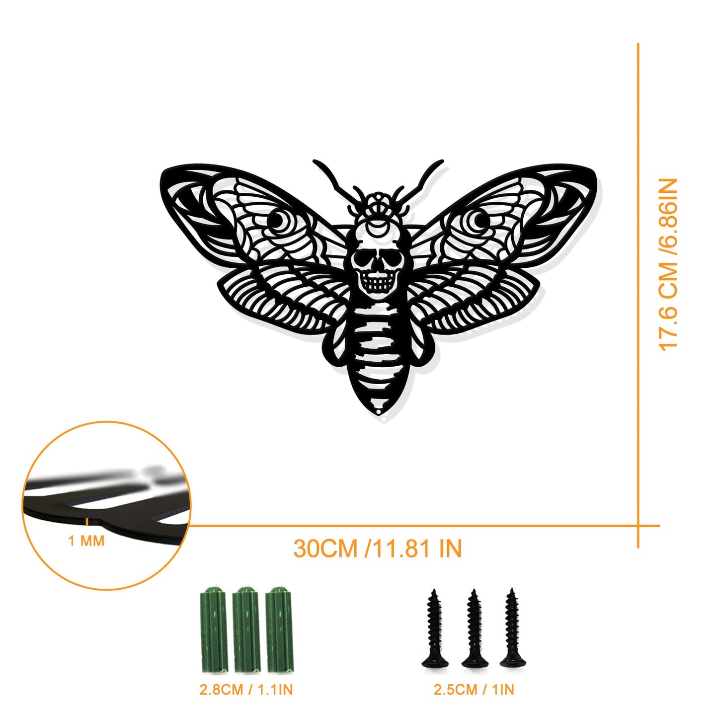 NBEADS Death Head Moth Metal Wall Decor, 6.9x11.8 Black Wall Hanging Decor Gothic Silhouette Wall Art for Bedroom Living Room Bathroom Office Garden Wall Decoration