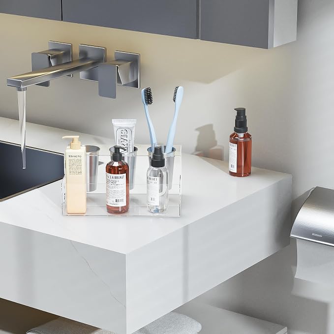 Hair Tool Organizer, Clear Acrylic Hair Dryer Holder with Insulated Cup, Bathroom Supplies Countertop Blow Dryer Holder, Vanity Caddy Storage Stand for Accessories, Makeup, Toiletries