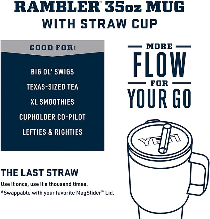 YETI Rambler 35 oz Tumbler with Handle and Straw Lid, Travel Mug Water Tumbler, Vacuum Insulated Cup with Handle, Stainless Steel, King Crab