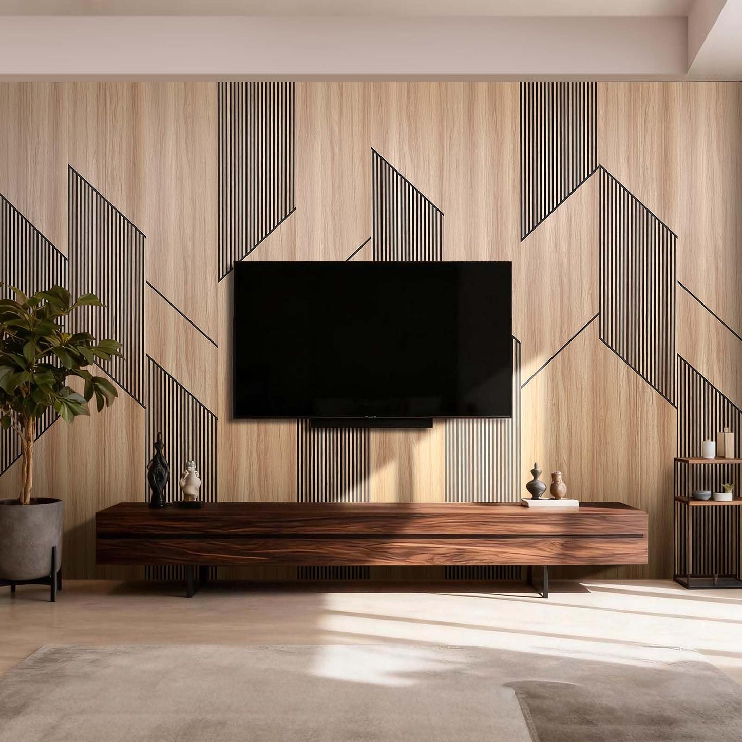 SSHENGYA 8-Pack Teak Wood Grain 3D Wall Panels with Adhesive, Peel and Stick PVC Wall Tiles for Accent Wall, Covers 92.6 Sq Ft for Luxury Living Room & Bedroom Decor
