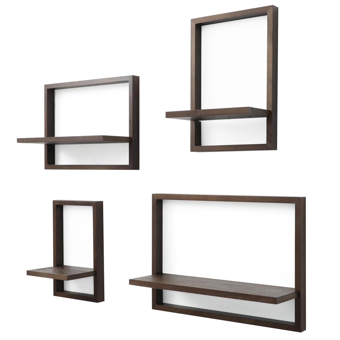 PHOENANCEE Square Floating Shelves,Framed Wall Shelf Decorative Set of 4,Modern Plants Hanging Display Art Decor Storage for Livingroom Bedroom Bathroom Farmhouse,Home Light Wood,Rustic Walnut