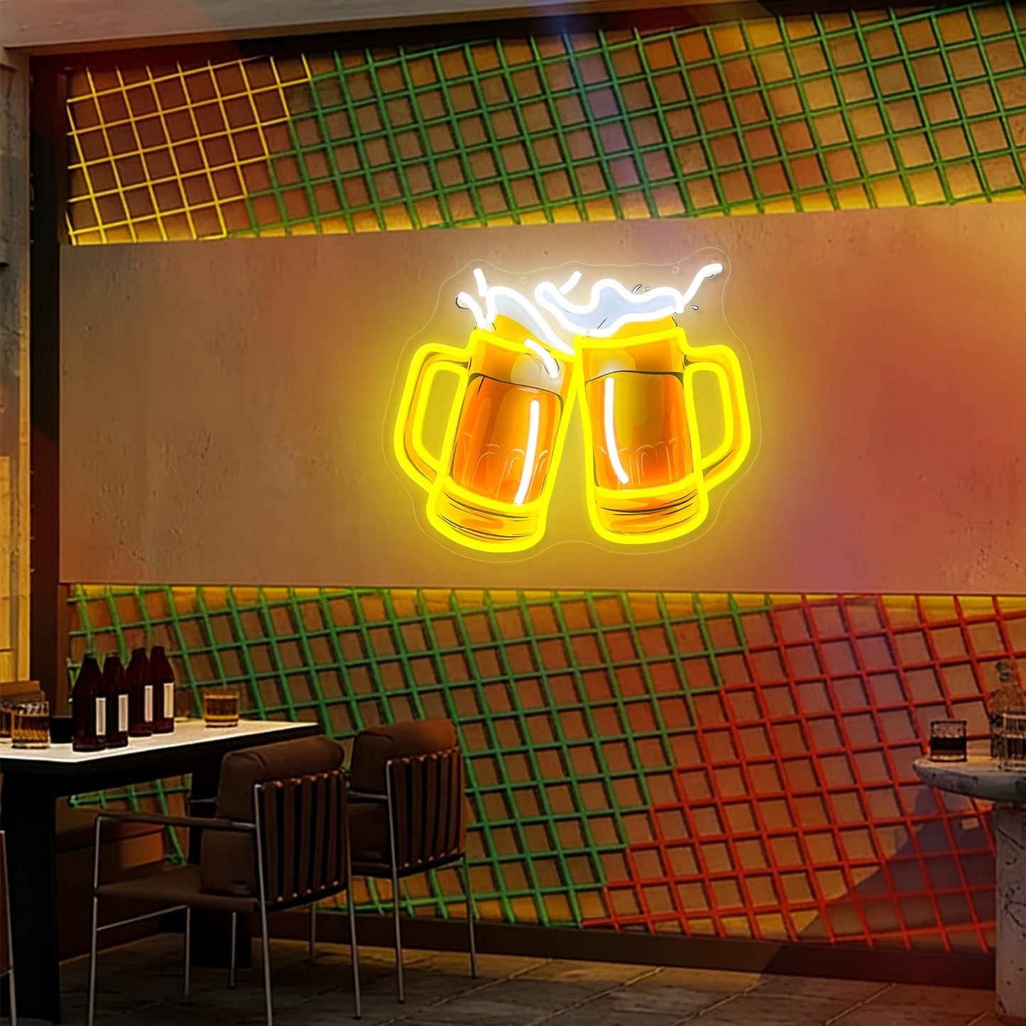 Beer Neon Sign UV Prited Cheers Neon Light Dimmable USB Powered Beers Glass Light Up Sign for Man Cave Bar Pub Store Bedroom Restaurant Club Hotel Party Decor
