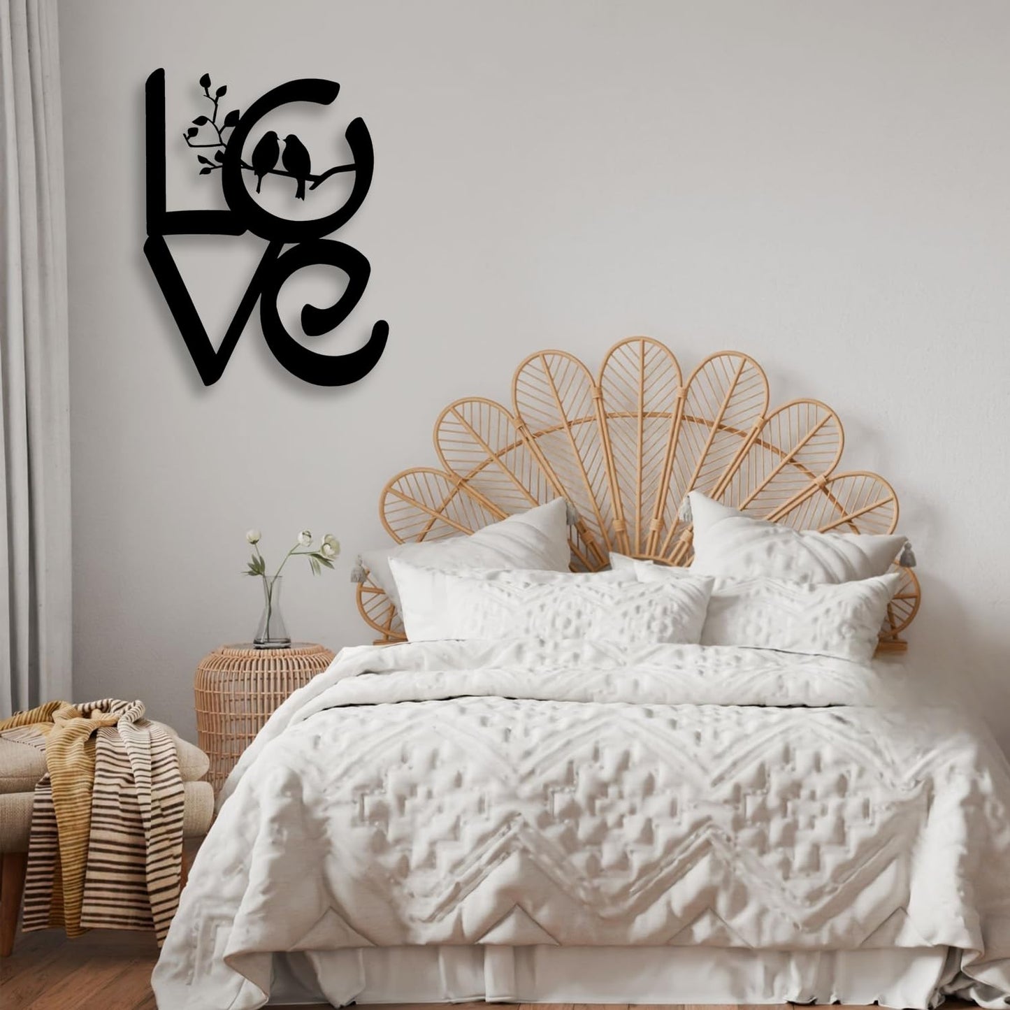 LIYOUYA LOVE Tree Couple Bird Metal Wall Decor - Love Art Room Decor Black Wall Art Home Decor for Living Room, Bathroom, Bedroom, Dining Room (Black)