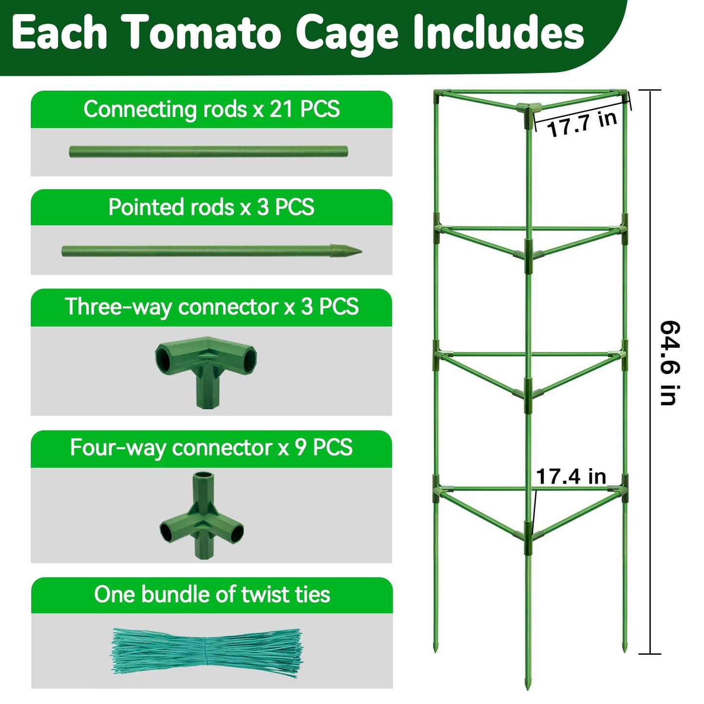 ZeeDix 65 Inch Tall Tomato Cages for Garden, 2 Pack Heavy Duty Large Plant Support Stakes for Heavy Climbing Vegetables, Adjustable Tomato Trellis for Pots & Outdoor Raised Garden Beds