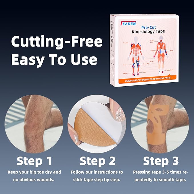 IEADEN Precut Kinesiology Tape for Knees, 10 Pcs - Knee Support & Stability, Knee Pain Relief Athletic Tape - Waterproof & Elastic, Breathable Hypoallergenic Latex-Free Tape, Beige