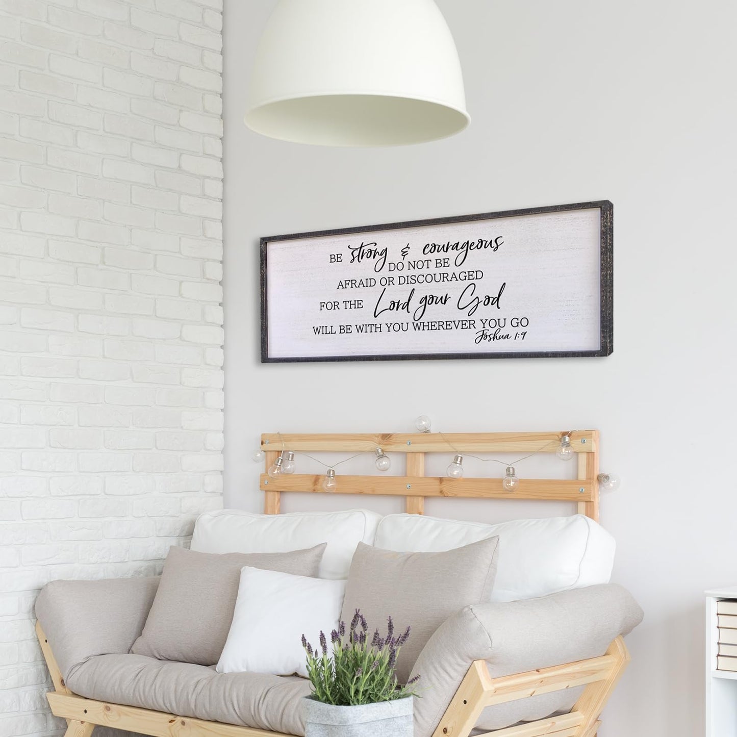 Be Strong And Courageous Sign Wall Decor 40"x15" Large Farmhouse Living Room Plaque Joshua 1:9 Bible Verse Inspirational Quote Positive Faith Home Hanging Rustic Catholic Scripture Christian Art (Black)