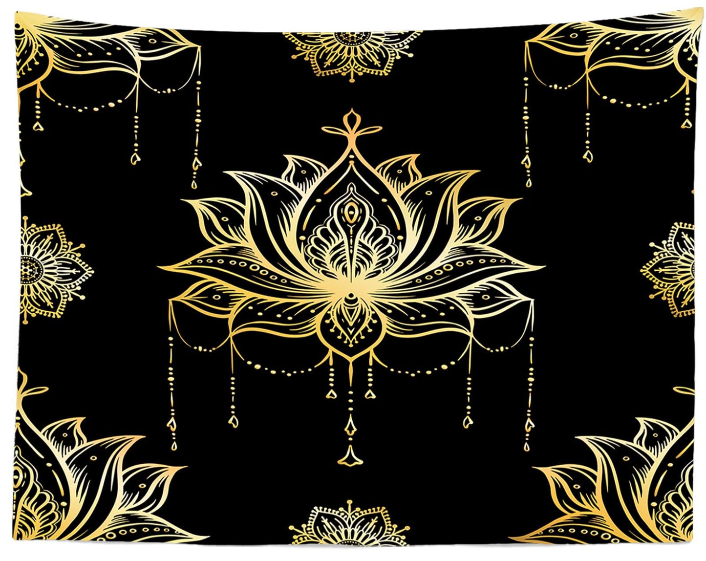 Loccor Black Gold Lotus Tapestry Spiritual Lotus Psychedelic Meditation Lotus Flower Wall Hanging Decor Bedroom Living Room Zen Boho Wall Art Decor 80‘’x60''
