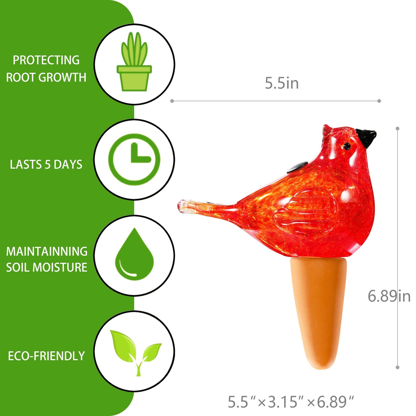 Naboher Glass Bird Shaped Plant Watering Ball Glass Automatic Watering Ball Flower Pot Insertion Spike Drip Irrigation Device Watering Ball Irrigation System Plant Enthusiast Gift (Red)
