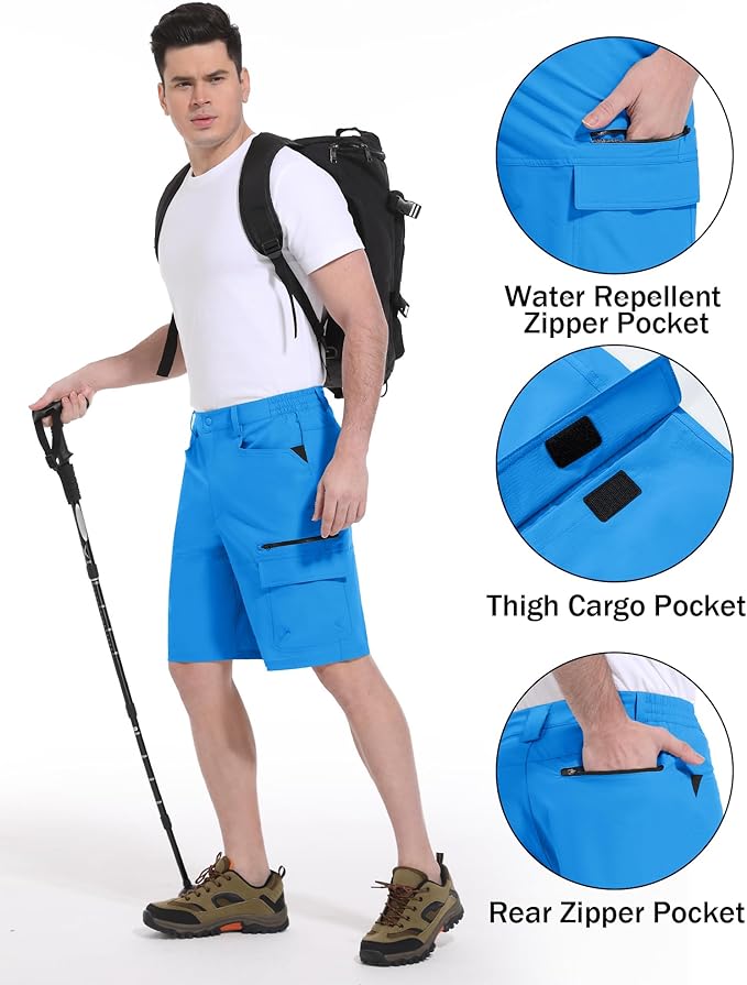 CRYSULLY Men's Hiking Cargo Shorts Outdoor Summer Lightweight Quick Dry Work Casual Shorts with 5 Zipper Pockets