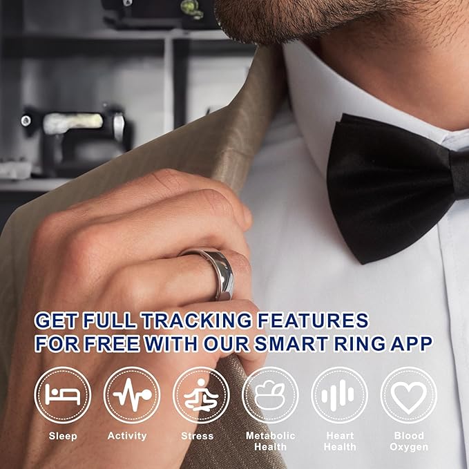 Smart Ring, Activity Trackers, Sleep Ring, Fitness Tracking, Stress Tracker, Heart Rate, Meditation, Temperature, Respiratory, No App Subscription, Women, Men, iOS, Android (Silver, 12)