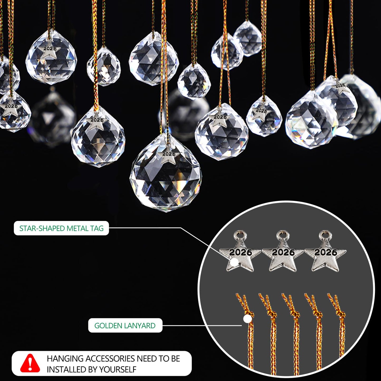 LOULIQIGIFT 13pcs Clear Crystal Ball Hanging Ornaments for Window Chandelier Parts 2026 Hanging Prisms for Birthday Wedding Mother's Day Decorations (20mm/30mm/40mm)