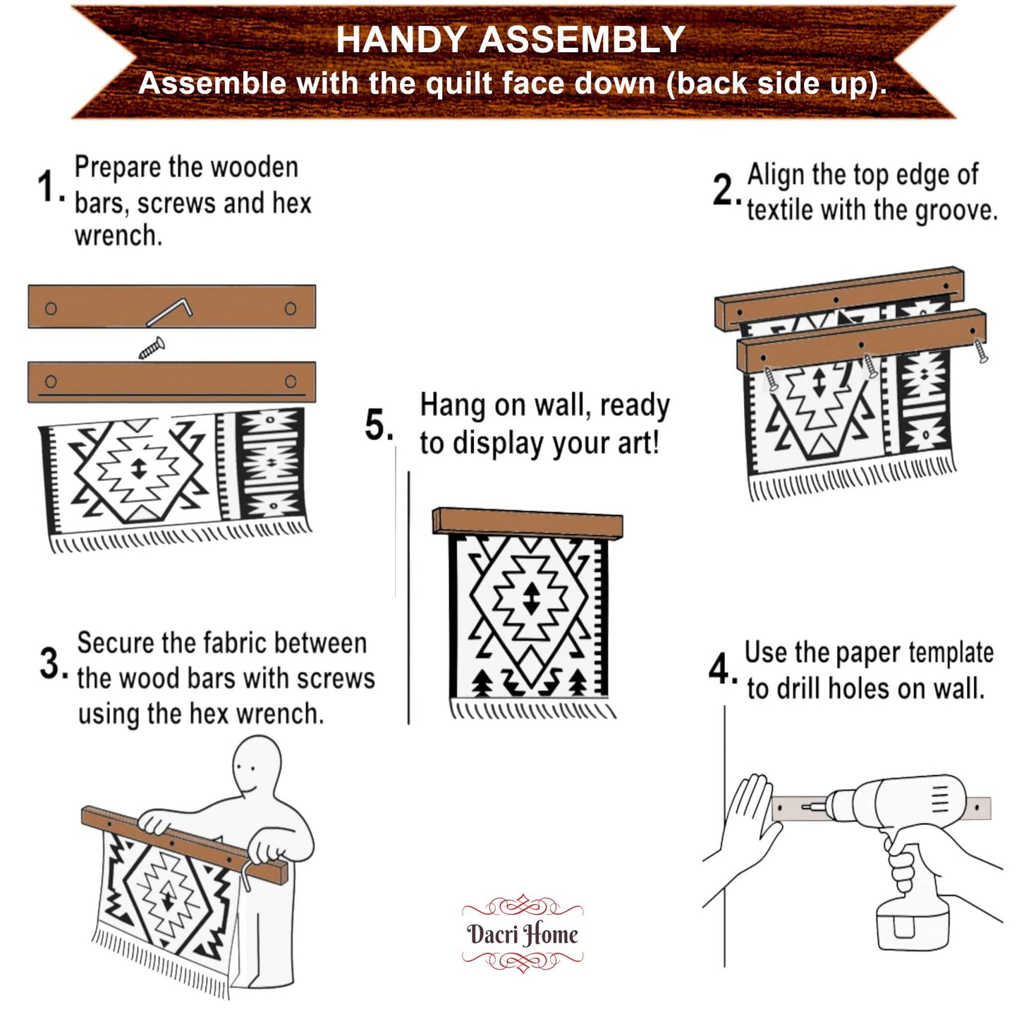 Dacri Home Quilt Hanger for Wall Display - 60 Inch Tapestry Hanger from Premium Teak Wood - Safe Mount Quilt Rack for Heavy Rugs, Tapestries, and Other Wall Hangings (60", Light Wallnut Stain)