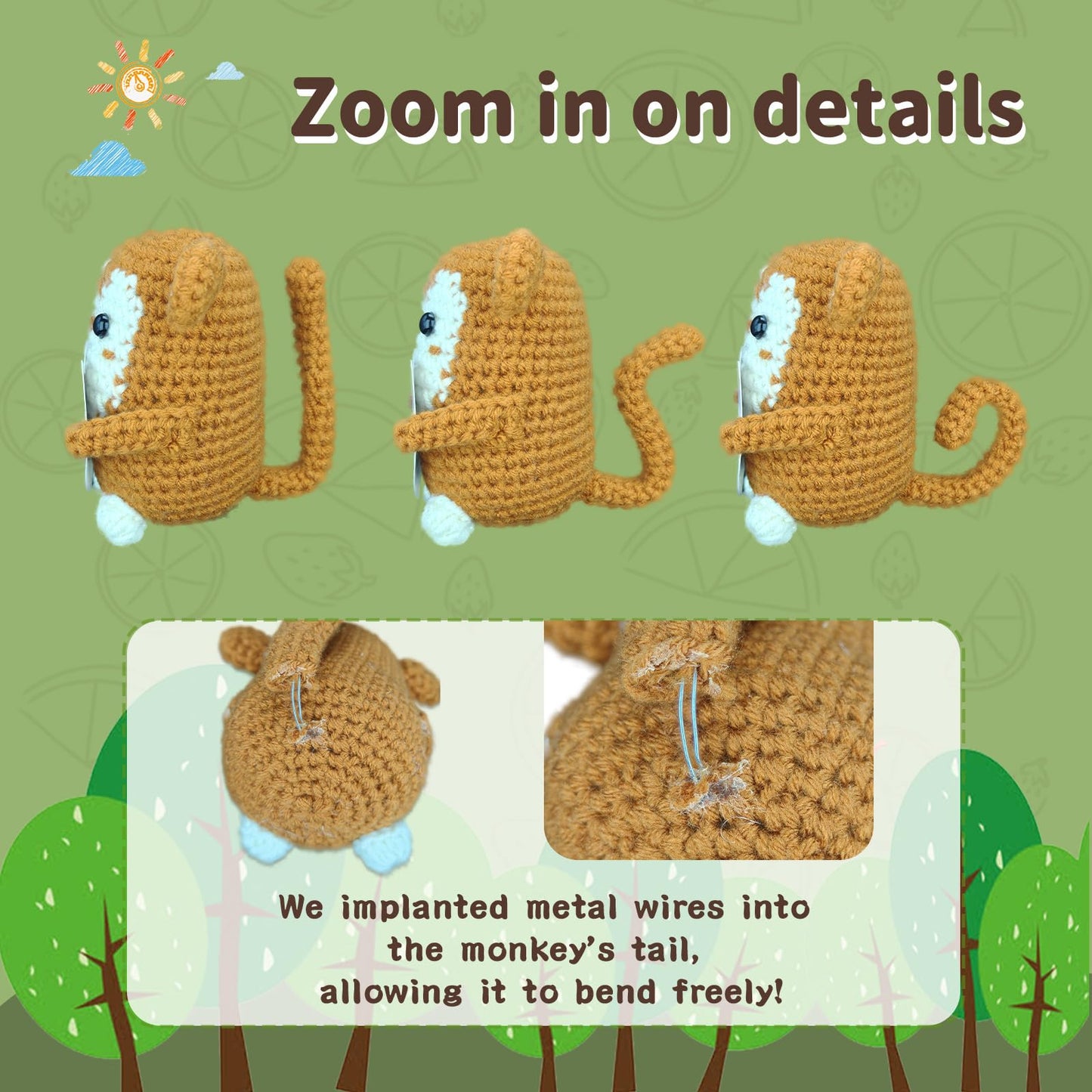 Viaosanza Mother's Day Handmade Crochet Monkey Gift, Daily Love Reminder Desktop Decoration for Stepmother Godmother Women from Daughter Son, Mini Cute Animal Themed Gratitude Emotional Souvenir