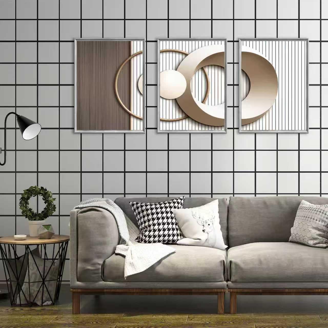 SFXYRTAH 3PCS Modern Geometric Wall Art Set Gold and Beige Abstract Canvas Prints Minimalist Circle Design Wall Picture Posters for Living Room Bedroom Office Decor Unframed