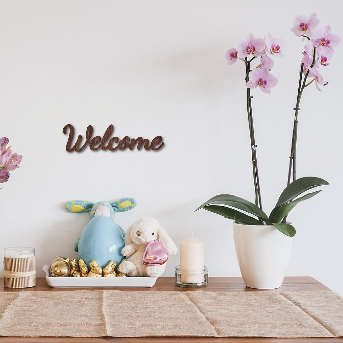 CREATCABIN Cutout Welcome Sign Wooden Wall Art Decor Wood Word Sculpture Signs Rustic Farmhouse For Housewarming Home Front Door Entryway Wall Decoration, Brown, 11.9 x 3.2inch
