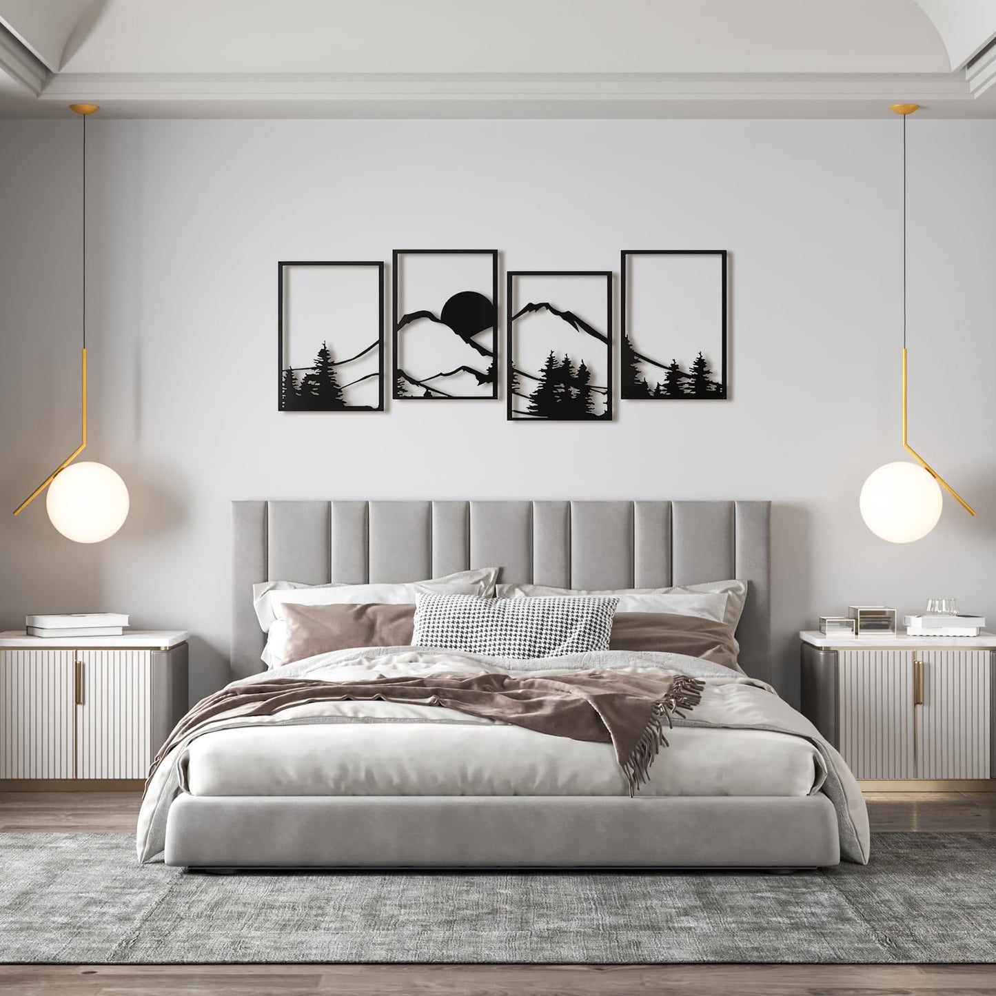 Art3d Black Metal Wall art, 4 Pieces Wall Decor for Living Room Bedroom Hallway Hotel, Natural Mountain Pattern Wall Art Style, Line Art Wall Décor