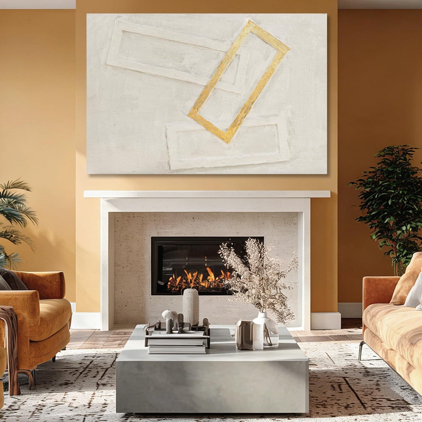 Dolidoteart White Gold Beige Canvas Wall Art, Hand Painted Oil Painting, Large Abstract Wall Art for Living Room, Modern Textured Horizontal Wall Decor for Bedroom Office, 32x48 Inch