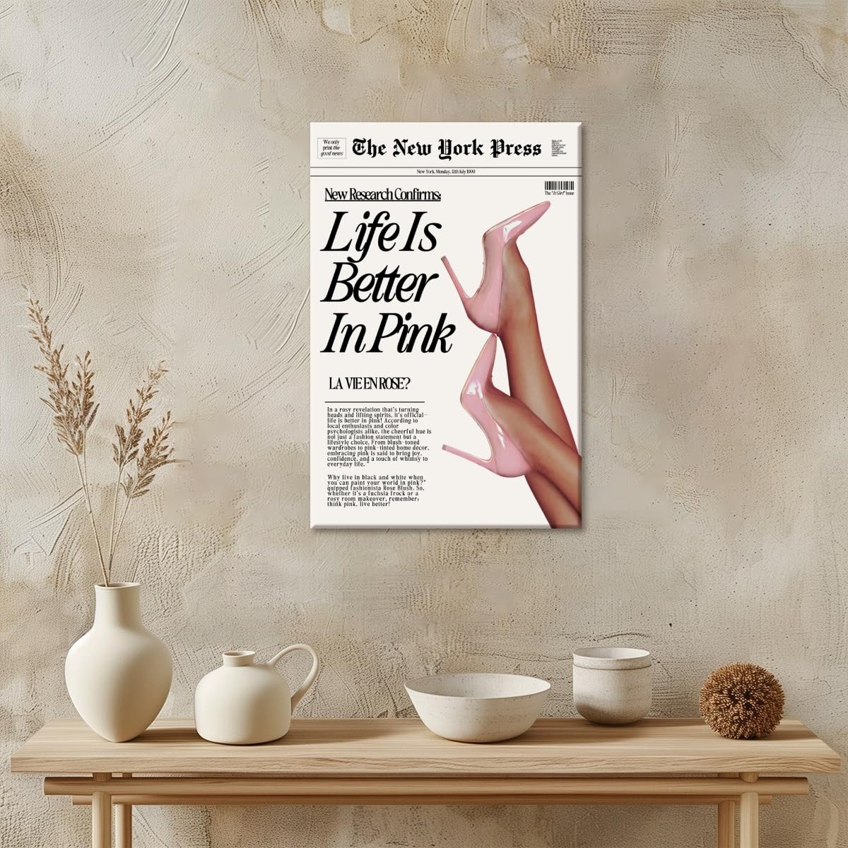Trendy Baby Pink Poster 70s Canvas Prints The New York Press Wall Art Life Is Better in Pink Hot Girl Posters Preppy Aesthetic Decor Bedroom for Cool Girly Room Home Dorm 12x16inch Unframed