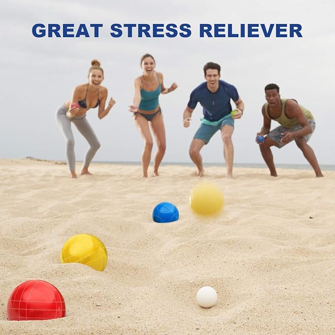 Bocce Ball Set Regulation Size and Weight for Professional Tournament, Backyard, Beach, Lawn Game with 8 Resin Bocci Balls, Pallino, Measuring Rope, Carrying Bag