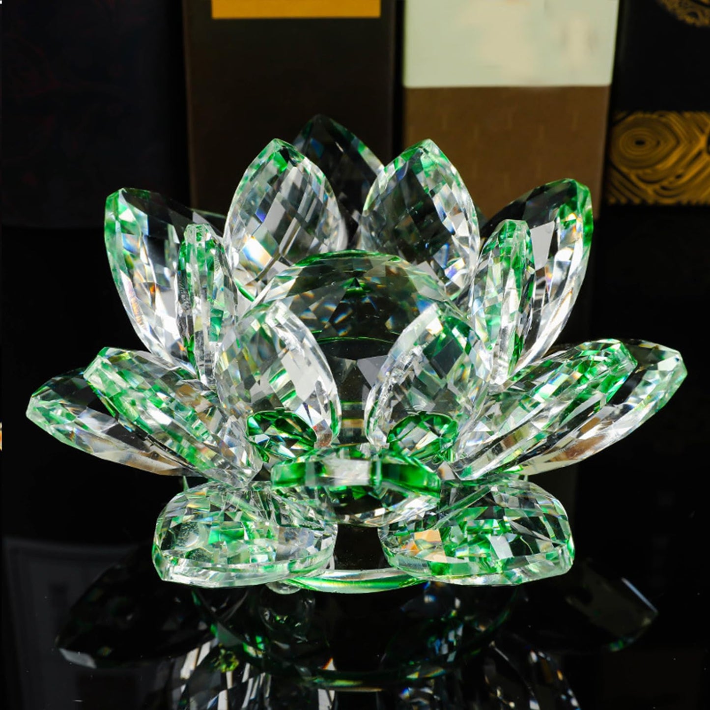 Crystal Figurine Flower Decor Glass Ornaments Transparent Crystal Figurine for Home,Office,Gift Decoration(Green)