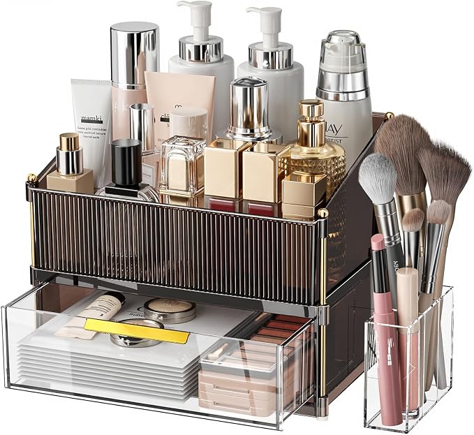 Modular Makeup Organizer, Clear Acrylic Cosmetic Storage Box with Drawer, Vanity Countertop Organizer for Makeup, Skincare and Beauty Accessories – Multiple Styles
