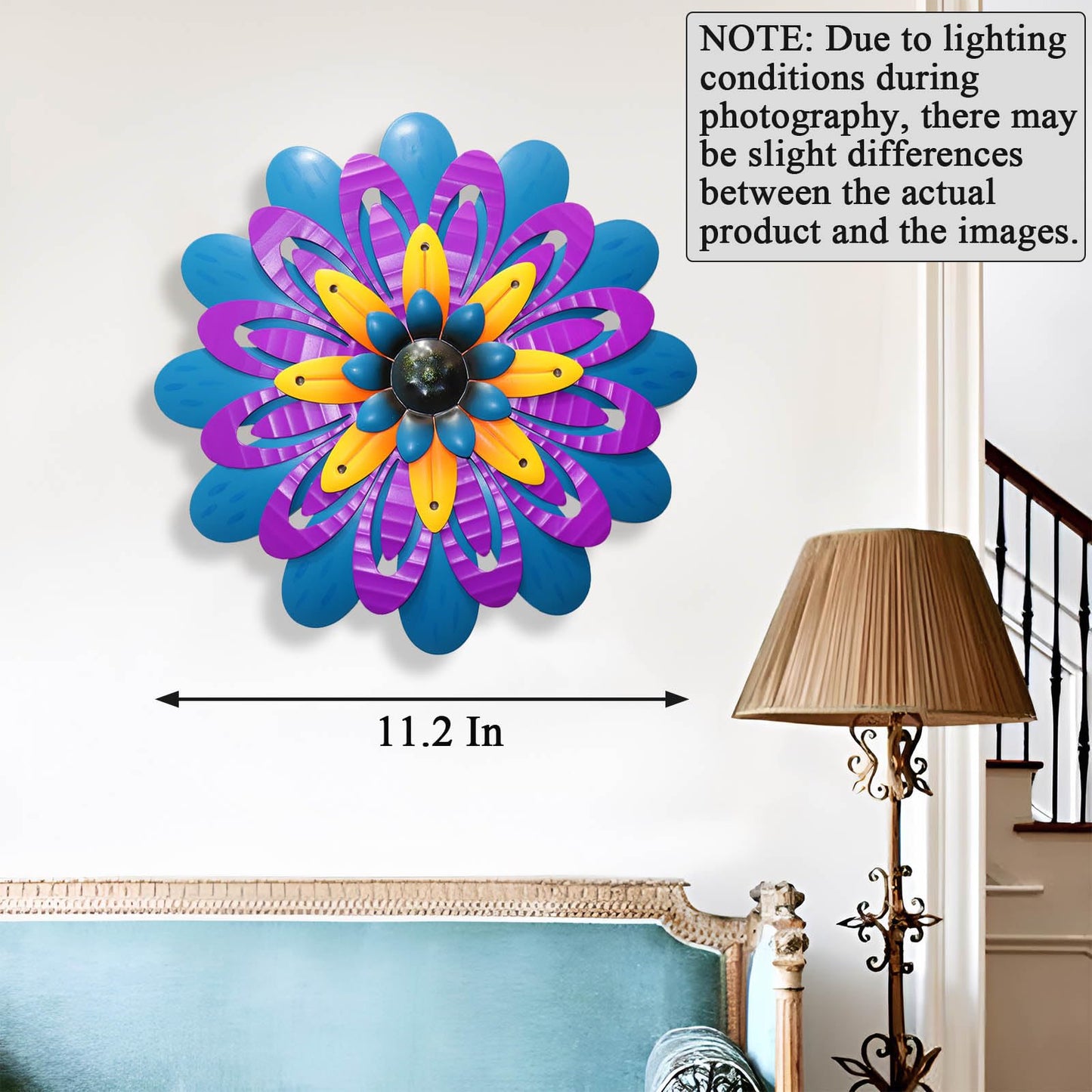Metal Flowers Wall Decor Indoor Outdoor Metal Wall Art for Home Farmhouse Living Room Bedroom Bathroom Garden Decorations - Purple & Blue