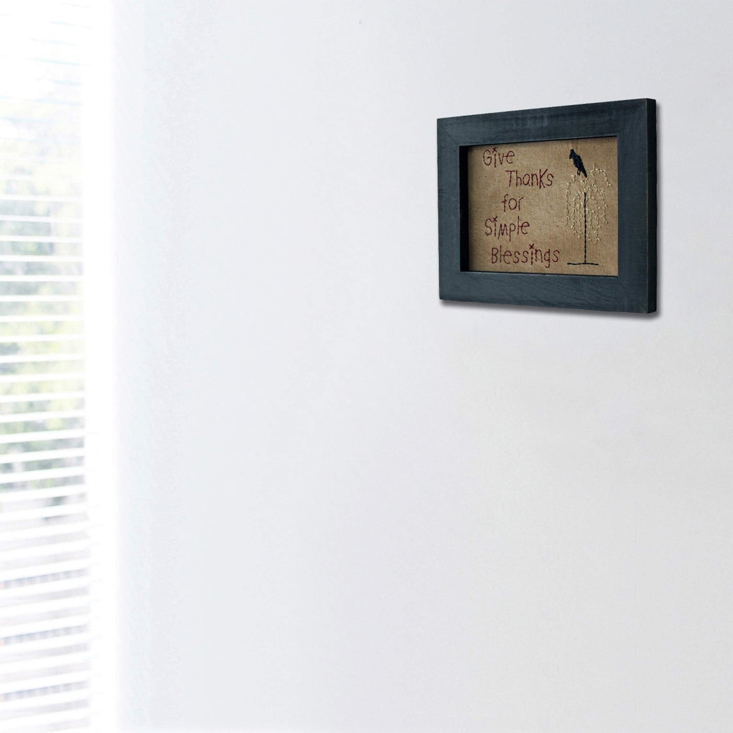 CVHOMEDECO. Primitives Antique Give Thanks for Simple Blessings Stitchery Frame Wall Mounted Hanging Decor Art, 9 x 7 Inch