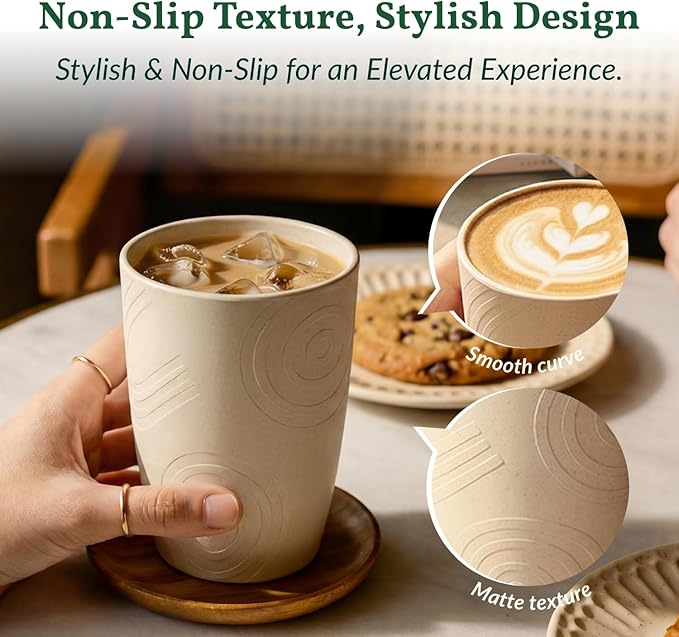 Homienly Unbreakable Drinking Glasses 16oz Wheat Straw Cups–6-Pack Reusable Stackable & Dishwasher Safe Cups for Kitchen-Beige