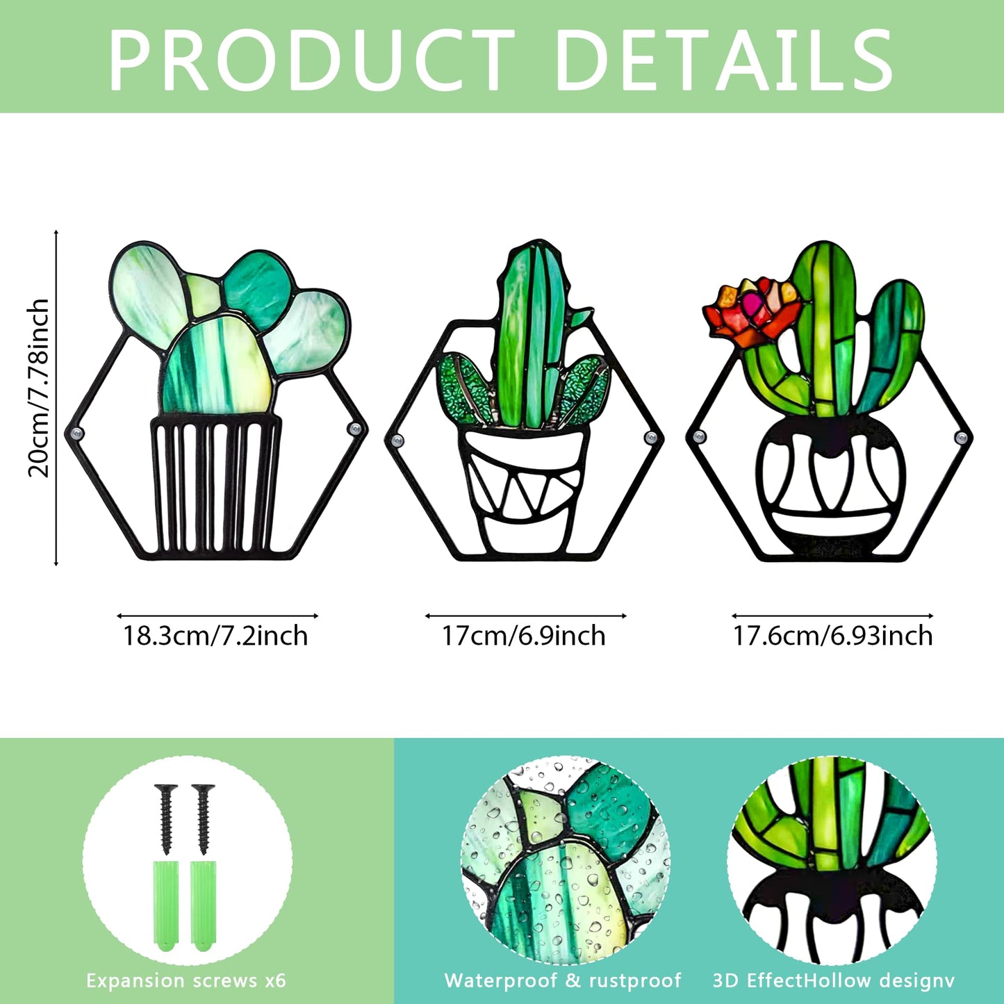 ArtCachet 3-Piece Metal Floral Wall Art - Bathroom Arts & Modern Farmhouse Decor,Home Wall Decors Sculptures for Living Room, Dining Room, Bedroom Wall Decorations & Housewarming Gift(Cactus -1)