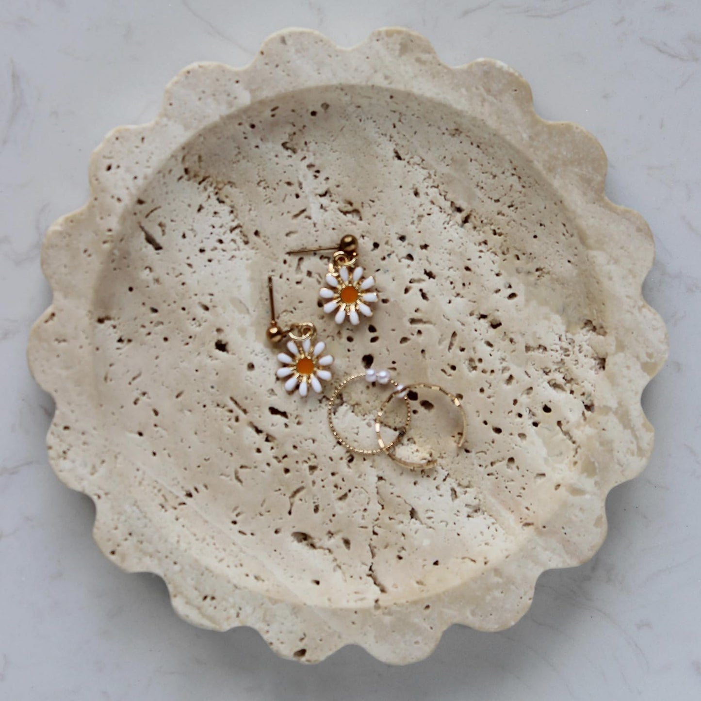 Travertine Scalloped Tray 6.3", Small Jewelry Tray for Women's Gift, Decorative Tray for Dresser Nightstand
