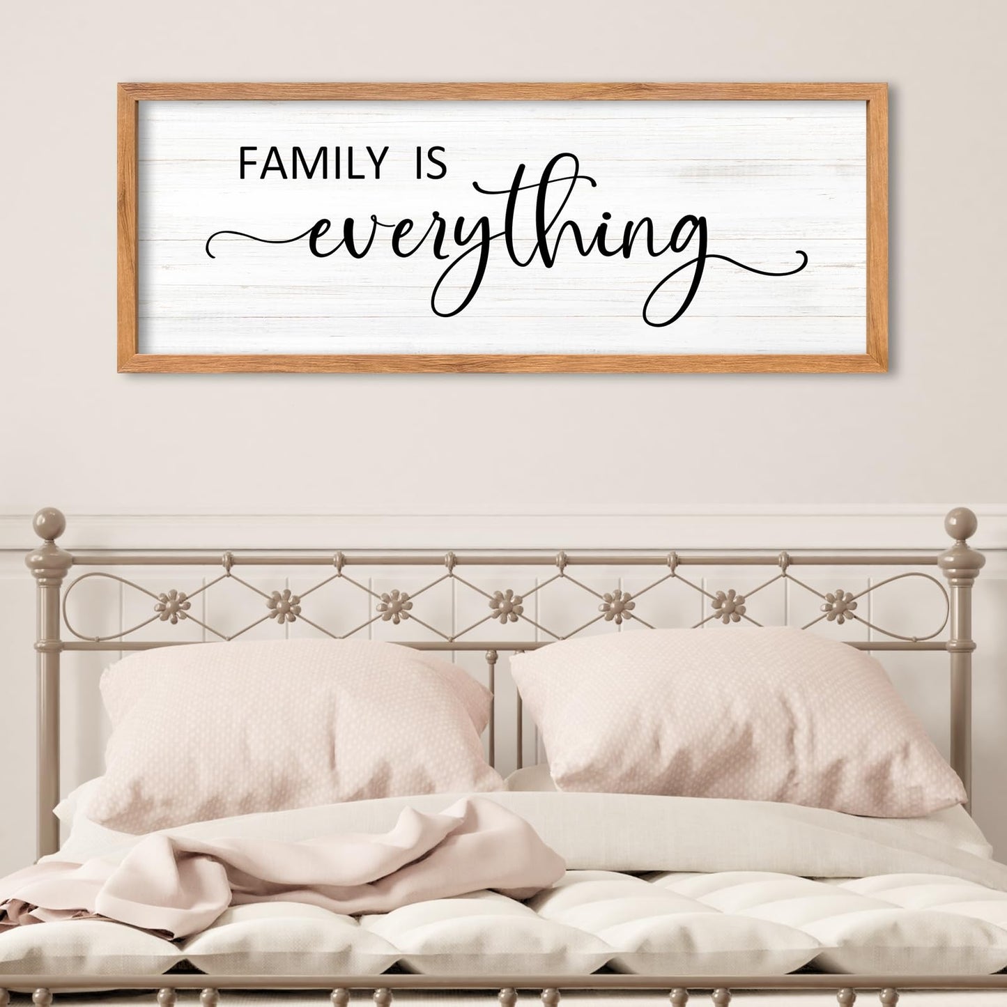 AuraPeak Family Is Everything Wall Decor Rustic Dining Room Sign for Horizontal Home Living Room Entryway Hallway Wood Hanging Plaque Wall Art Decoration (Wood 40"×15")