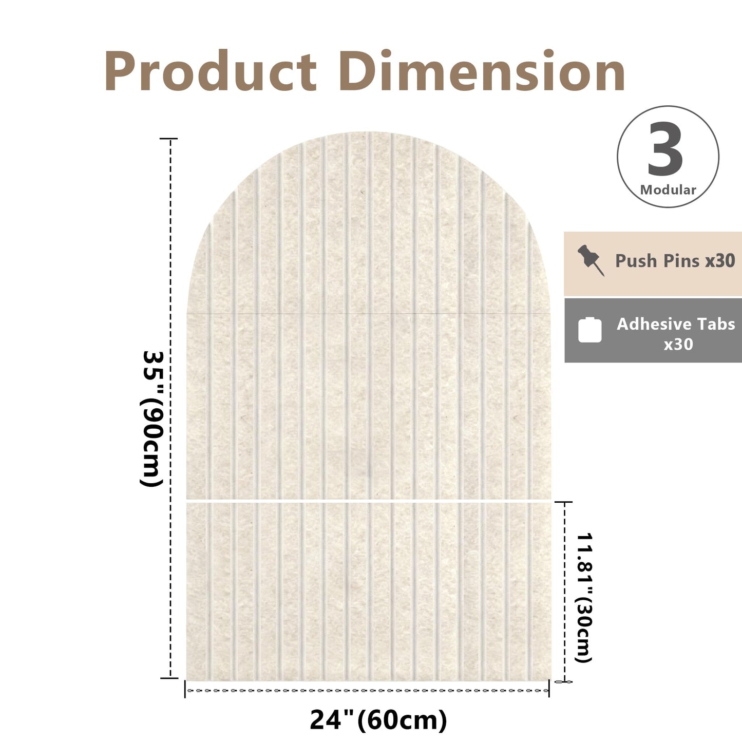 Felt Bulletin Board, 35" x 24" Cork Board Alternative, Decorative Felt Pin Board with 30 Push Pins, Vision Board for Office Home Bedroom Wall Decor, Photo Display (Beige, Arched - 35 x 24 Inches)