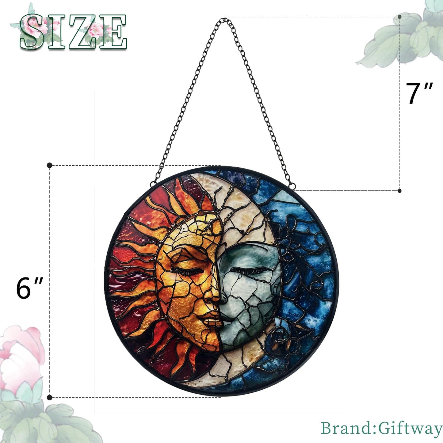 Sun and Moon Decor Suncatcher Stained Glass Window Hanging - Handmade Stained Glass Suncatchers Hanging Decoration with Metal Chain - Outdoor Garden Decor Gift for Women Christmas Thanksgiving Gifts