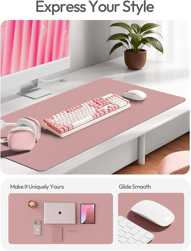 YSAGi Leather Desk Pad Protector, Office Desk Mat, Large Mouse Pad, Non-Slip PU Leather Desk Blotter, Laptop Desk Pad, Waterproof Desk Writing Pad for Office and Home (Pale Mauve,55" x 17.2")