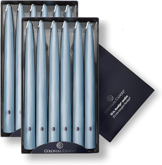 Colonial Candle Unscented Taper Candle, Handipt Collection, Coastal Blue, 10 in, Pack of 12 - Up to 8 Hours Burn