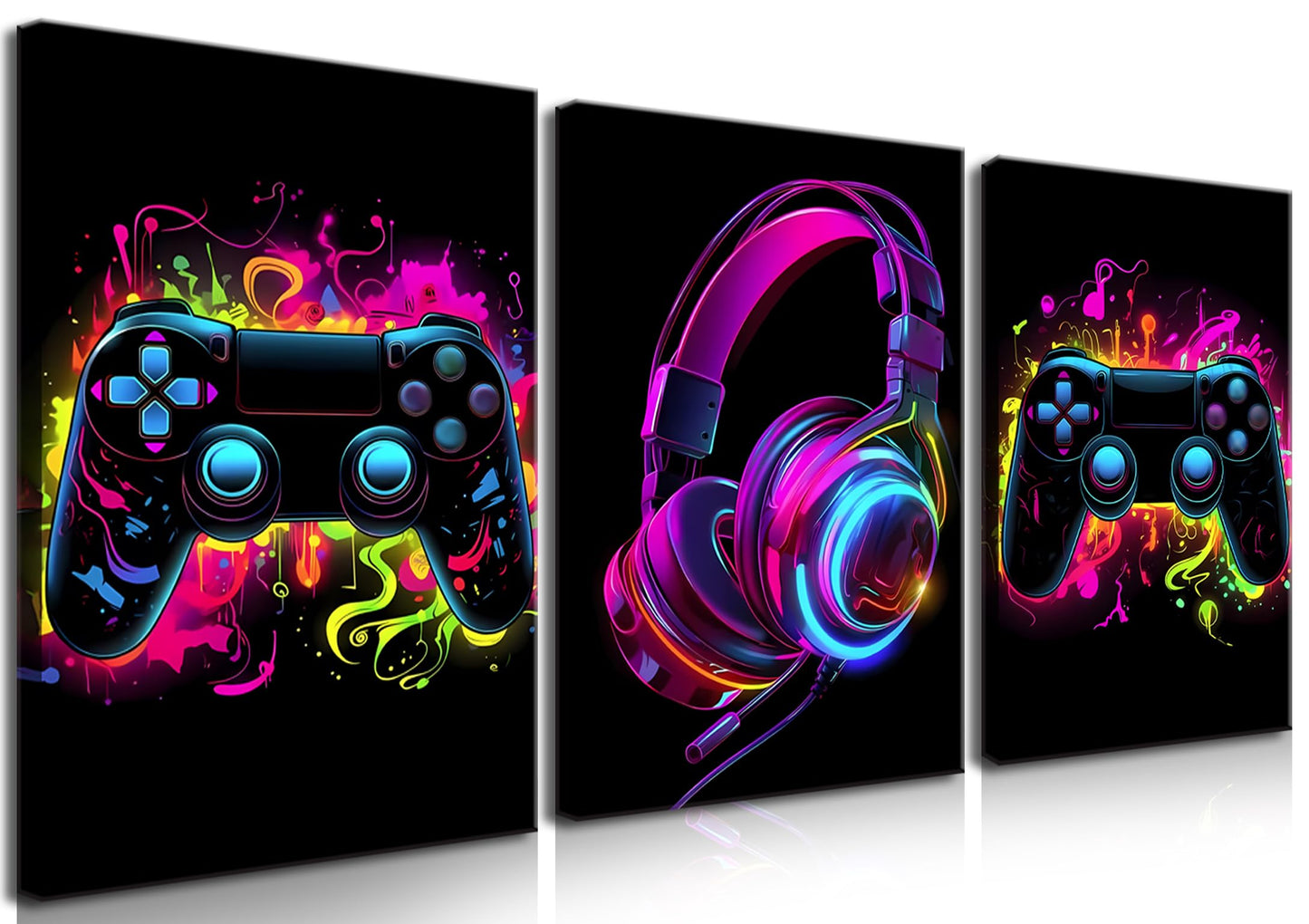 BGFCE Game Room Decor Set of 3, Neon Gaming Video Game Room Wall Art, Gaming Canvas Paintings Posters Prints for Teen Boys Room Children Teen Wall Decor Framed 12x16 in