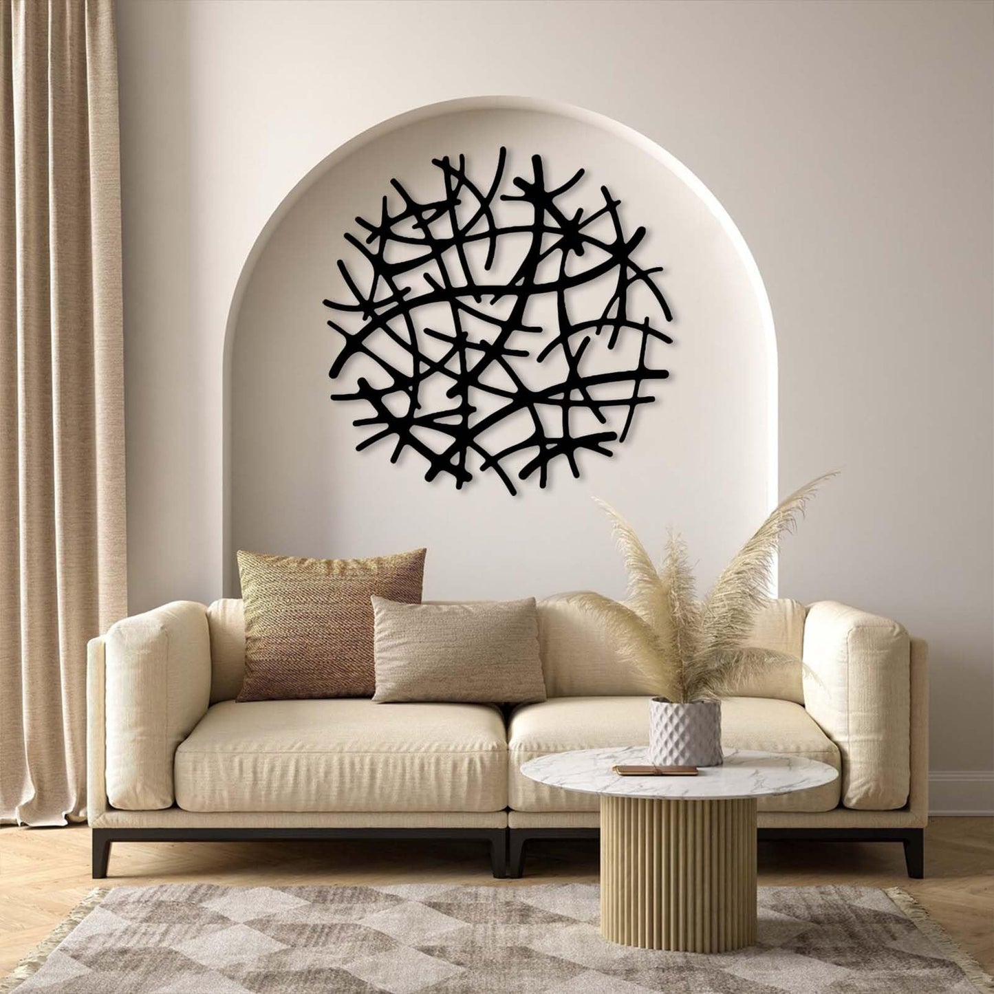 Round Abstract Line Metal Wall Decor, Geometric Wall Art, Circular Wall Decor, Abstract Metal Wall Art, Unique Wall Art, Bathroom Decor, Wall Decor Living Room (Gold, 24"x24" | 60x60cm)