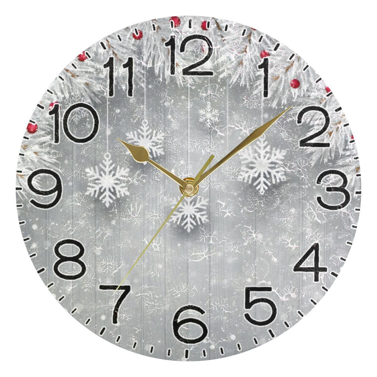 ALAZA Silver Christmas Tree Snowflake Wall Clock Battery Operated Non Ticking Silent Quartz Analog Rustic Farmhouse Round Clock Retro Decor for Home Kitchen Living Room Bathroom