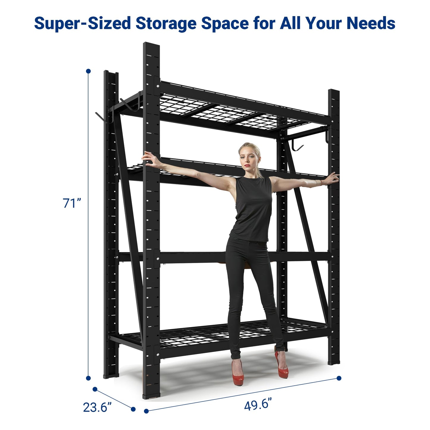 FLEXIMOUNTS 10000LBS 2 Pack Garage Shelving, 4-Tier Heavy Duty Shelving Unit, 23.6" D x 49.6" W x 71" H, Industrial Shelving, Adjustable Storage Shelves for Garage, Basement, Warehouse, Workshop