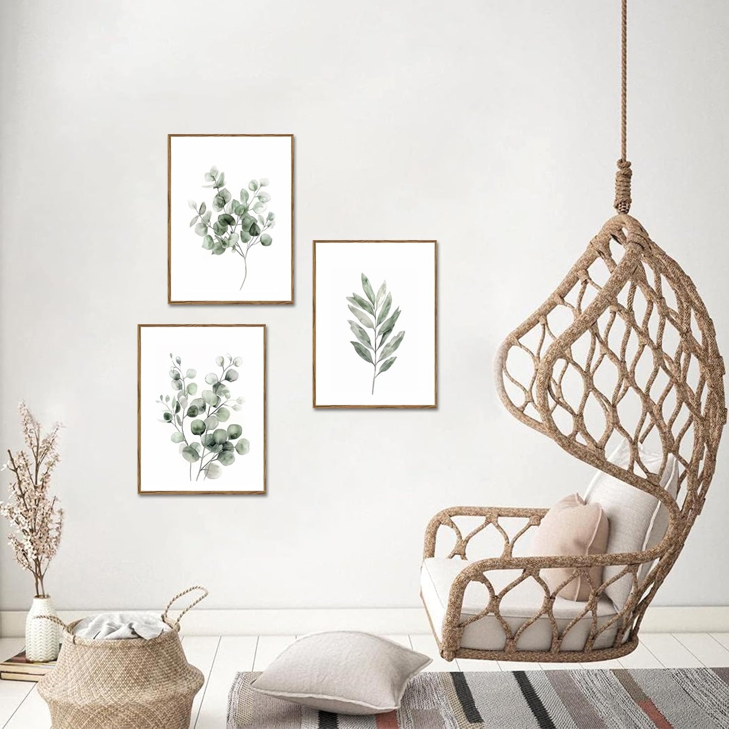 Sage Green Botanical Canvas Wall Art Poster Set of 3, Eucalyptus Leaf Pictures Wall Decor Paintings, Minimalist Plant Prints Aesthetic Home Decor for Living Room Bedroom Bathroom 12x16 inch Unframed