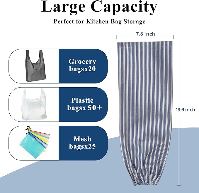 TOGETRUE Plastic Bag Holder, Wall Mount Grocery Bag Holder, Reusable Trash Bag Organizer for Home Kitchen Pantry Decor (Blue-White)
