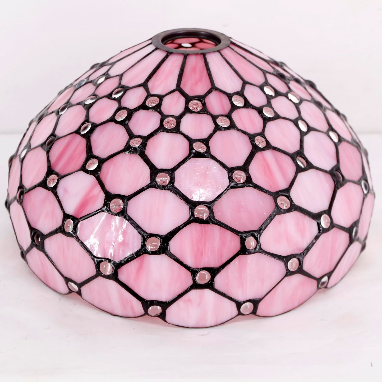 WERFACTORY Tiffany Floor Lamp Pink Stained Glass Pearl Bead Light 12X12X71 Inches Torchiere Standing Corner Torch Uplight Decor Bedroom Living Room Home Office S005P Series